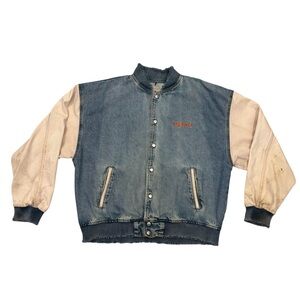 1990s Vintage ID Wear Varsity Jacket Tigercat Size Large L Distressed Trashed